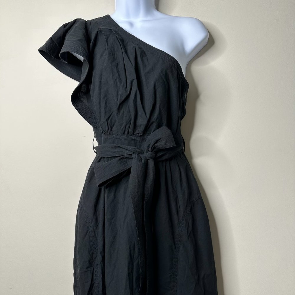 Madewell Brooke One Shoulder Ruffle Midi Dress Black Size 2 NEW - Picture 3 of 9